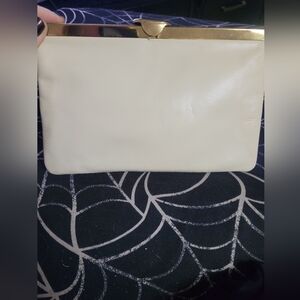 Chic White Leather Bag with Gold Accents9x6